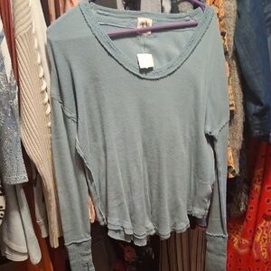 We The Free Dusty Blue Long Sleeve Top